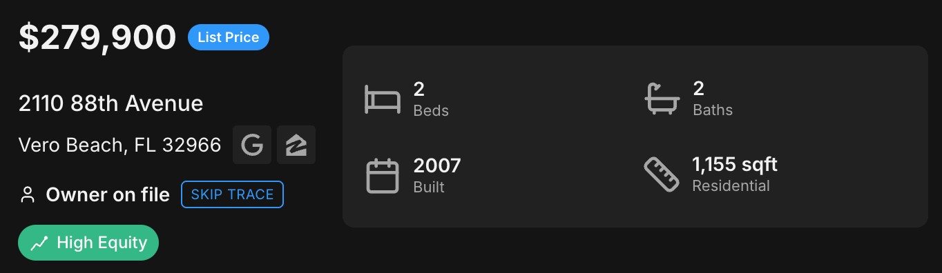 Property Edge Pro property overview with photo, price, beds, baths and lot details